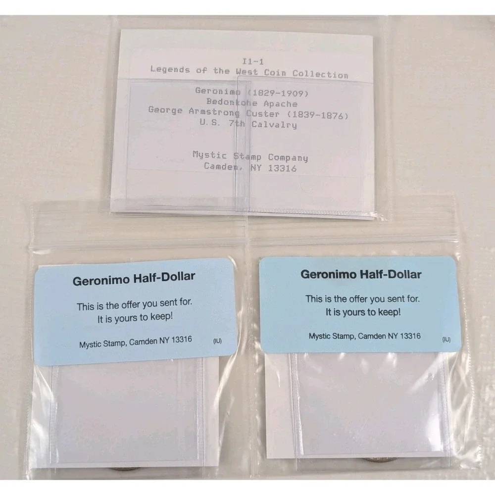 Mystic Stamp Legends of the West Kennedy Half Dollar Coins Geronimo Custer Lot 4
